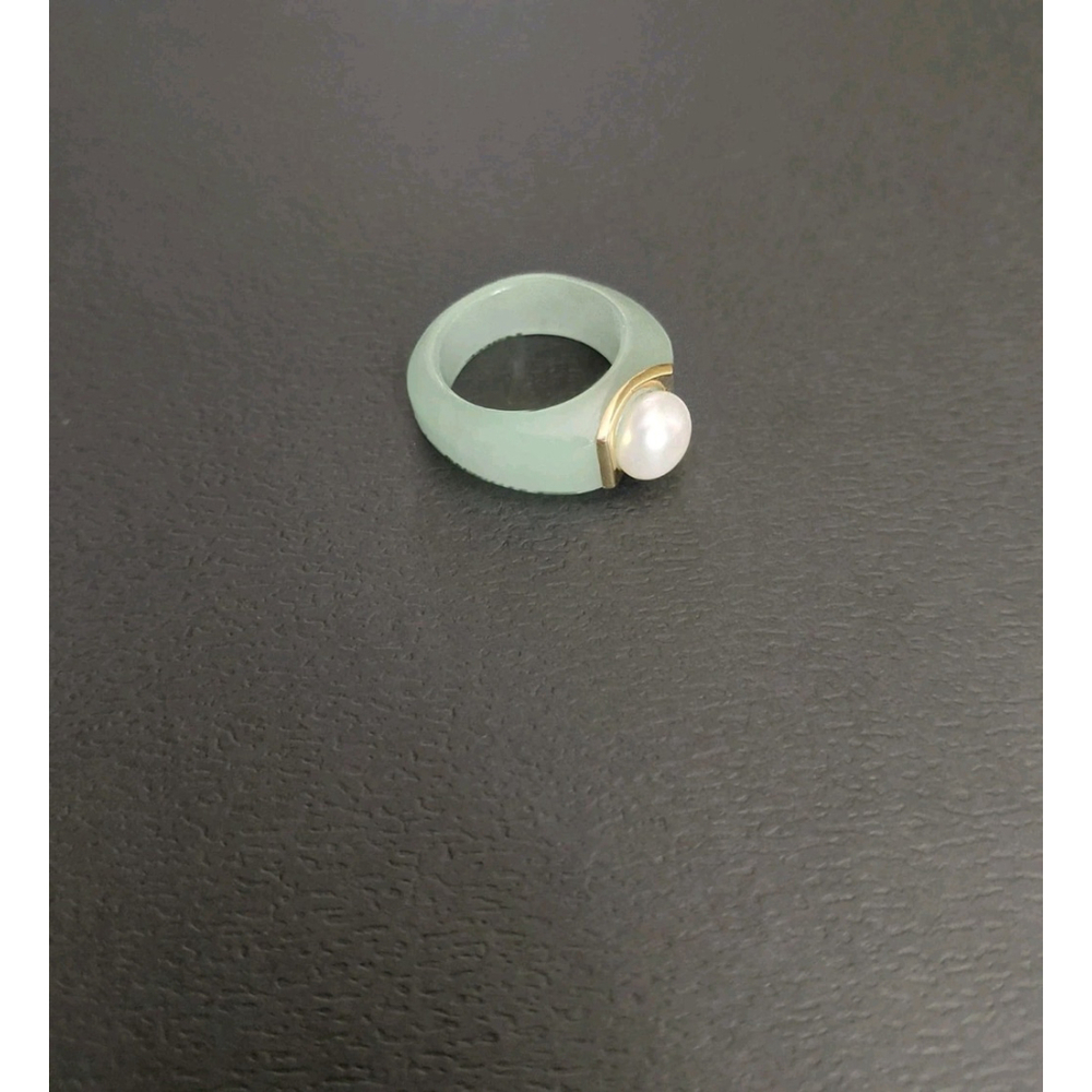 Natural Green Jade Pearl 14k Solid Yellow Gold Accent Ring Size 6 Brand New - Picture 4 of 8